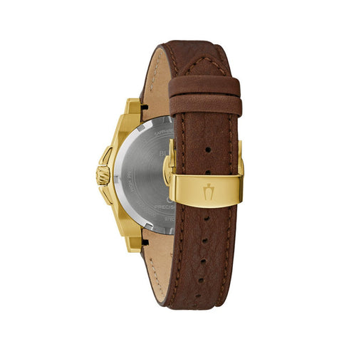 BULOVABulova 97B216 Icon Precisionist Men's Watch – Gold - Tone, Black Dial, Brown LeatherWATCHESEcecile