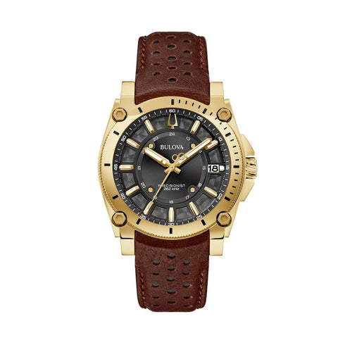 BULOVABulova 97B216 Icon Precisionist Men's Watch – Gold - Tone, Black Dial, Brown LeatherWATCHESEcecile