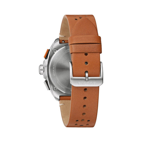 BULOVABulova 98B427 Men's Racer Chronograph Watch - Silver - Tone Case, Black Dial, Brown Leather StrapWATCHESEcecile