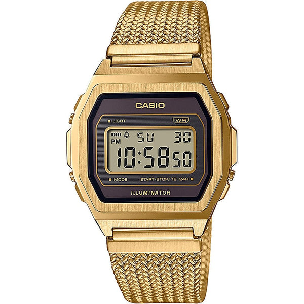 CASIO & VINTAGECasio Vintage A1000MGA - 5EF Men's Watch - Gold Dial, Stainless Steel Mesh BraceletWATCHESEcecile