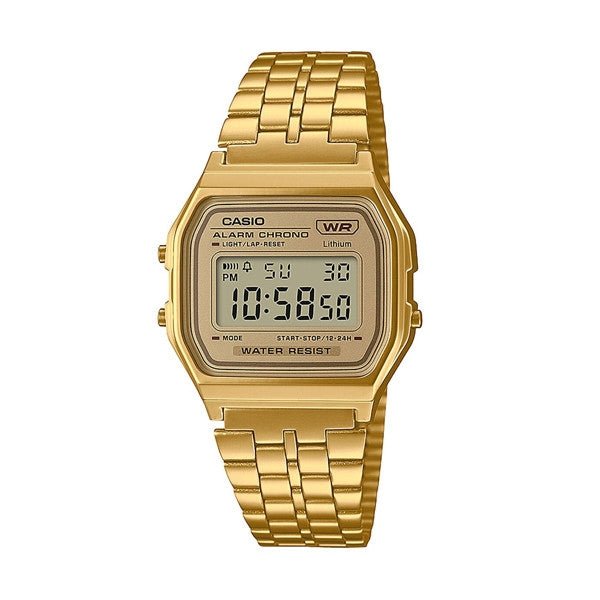 CASIO & VINTAGECasio A158WETG - 9AEF Unisex Digital Watch – Gold - Tone Stainless Steel Band, LED Light, Stopwatch, Water ResistantWATCHESEcecile