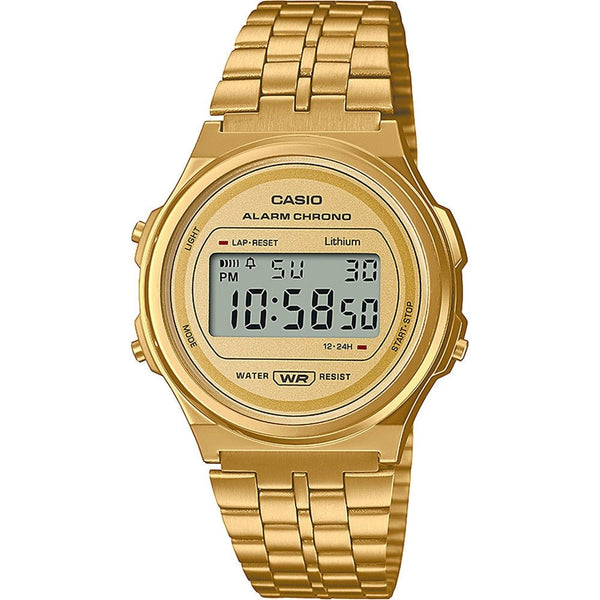 CASIO & VINTAGECasio Vintage A171WEG - 9AEF Unisex Digital Watch – Gold - Tone Round FaceWATCHESEcecile