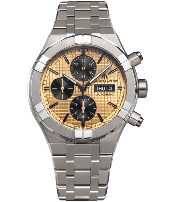 MAURICE LACROIXMaurice Lacroix AIKON Automatic Chronograph Titanium Men's Watch AI6038 - TT032 - 530 - 1 - Gold Dial, Black Subdials, Titanium Case & BraceletWATCHESEcecile