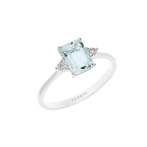 COMETEComete ANQ306 Octagonal Aquamarine & Diamond 18 K White Gold Ring – 0.90 ctBIJOUXEcecile