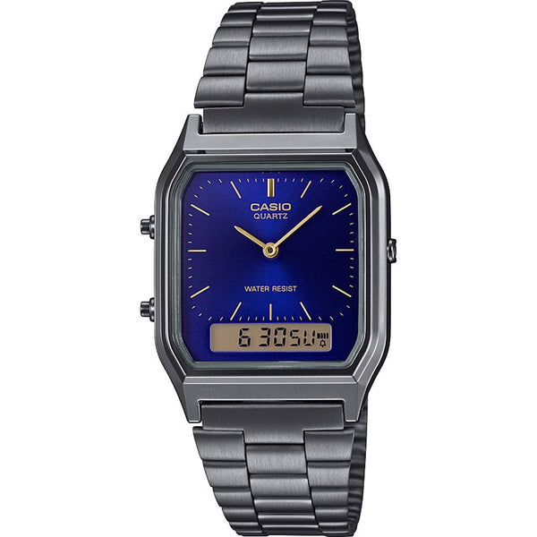 CASIO & VINTAGECasio Vintage AQ - 230EGG - 2AEF Unisex Analogue - Digital Watch – Blue Dial, Grey Stainless Steel BandWATCHESEcecile