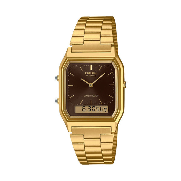 CASIO & VINTAGECasio AQ - 230GA - 5AMQYES Unisex Analog - Digital Watch - Gold - Tone Stainless Steel Band, Brown DialWATCHESEcecile