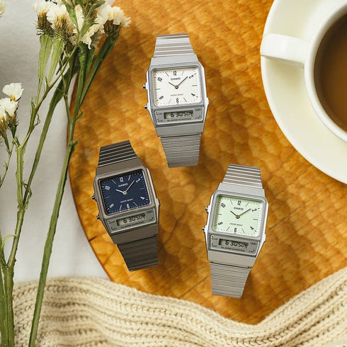 CASIO & VINTAGECasio AQ - 800E - 3AEF Vintage Analog - Digital Watch - Green Dial, Black Resin StrapWATCHESEcecile