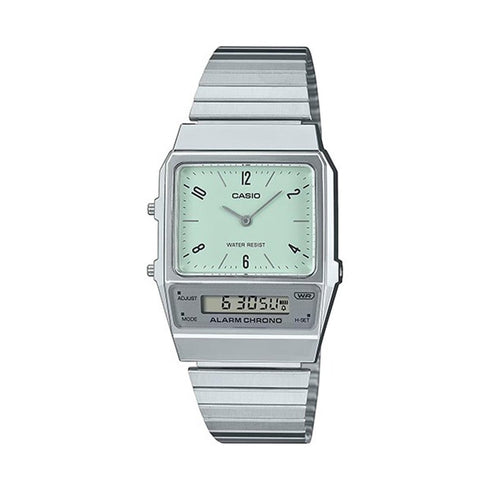 CASIO & VINTAGECasio AQ - 800E - 3AEF Vintage Analog - Digital Watch - Green Dial, Black Resin StrapWATCHESEcecile