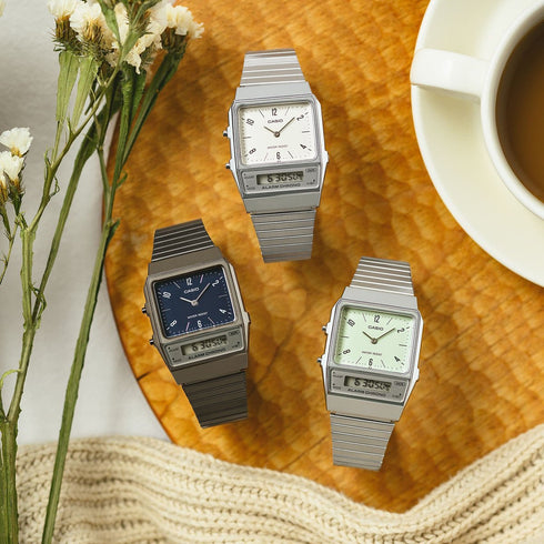 CASIO & VINTAGECasio AQ - 800E - 7A2EF Unisex Analog - Digital Watch – Stainless Steel Band, White Dial, Dual Time, Alarm, Water ResistantWATCHESEcecile