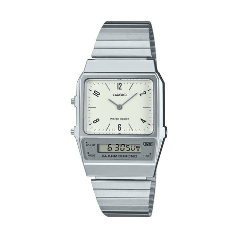 CASIO & VINTAGECasio AQ - 800E - 7A2EF Unisex Analog - Digital Watch – Stainless Steel Band, White Dial, Dual Time, Alarm, Water ResistantWATCHESEcecile