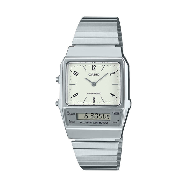 CASIO & VINTAGECasio AQ - 800E - 7A2EF Unisex Analog - Digital Watch – Stainless Steel Band, White Dial, Dual Time, Alarm, Water ResistantWATCHESEcecile