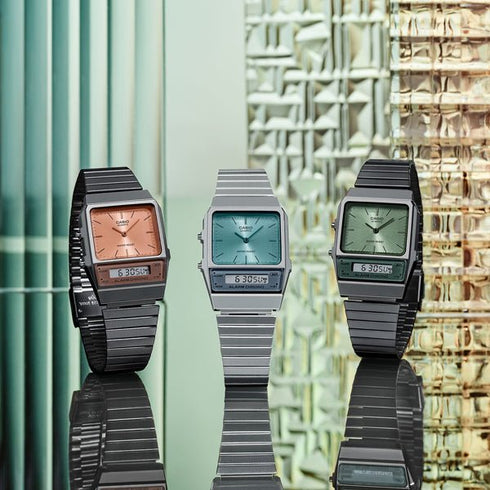CASIO & VINTAGECasio AQ - 800ECGG - 3AEF Vintage Analog - Digital Watch - Green Dial, Gold Stainless Steel BraceletWATCHESEcecile