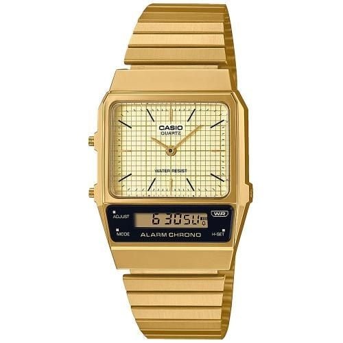 CASIO & VINTAGECasio AQ - 800EG - 9AEF Vintage Analog - Digital Watch - Gold Dial, Gold Stainless Steel BraceletWATCHESEcecile