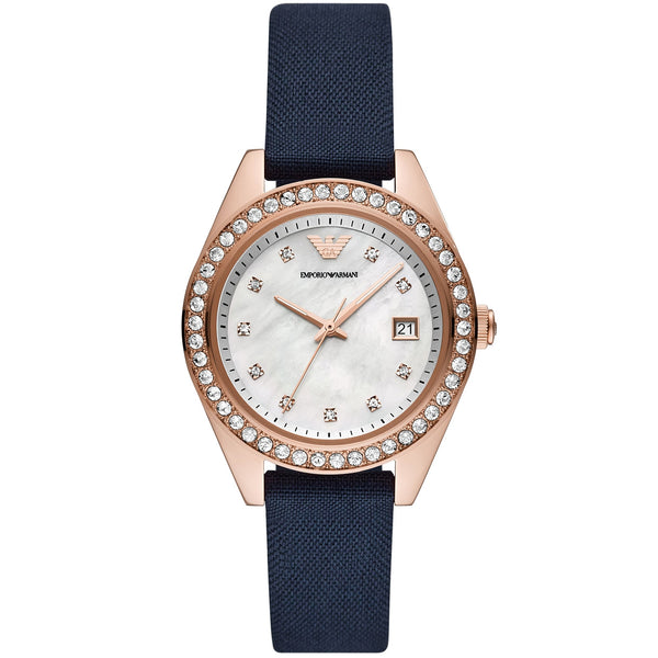 EMPORIO ARMANIEmporio Armani AR11448 Women's Rose Gold Watch - Blue Strap, Date DisplayWATCHESEcecile