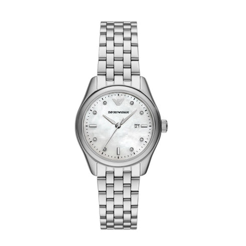EMPORIO ARMANIEmporio Armani AR11614 Women's Watch - Silver Steel, MOP Dial, DateWATCHESEcecile