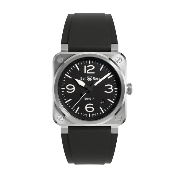 BELL & ROSSBell & Ross BR 03 Black Steel Men's Automatic Watch BR03A - BL - ST/SRB - Black Dial, Stainless Steel Case, Black Rubber StrapWATCHESEcecile
