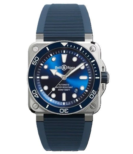 BELL & ROSSBell & Ross BR 03 - 92 Diver Blue Men's Automatic Watch BR03A - D - BLU - ST/SRB - Blue Dial, Stainless Steel Case, Blue Rubber StrapWATCHESEcecile
