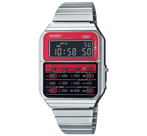 CASIO & VINTAGECasio Vintage CA - 500WE - 4BEF Unisex Watch - Calculator, Red Dial, Stainless Steel BraceletWATCHESEcecile