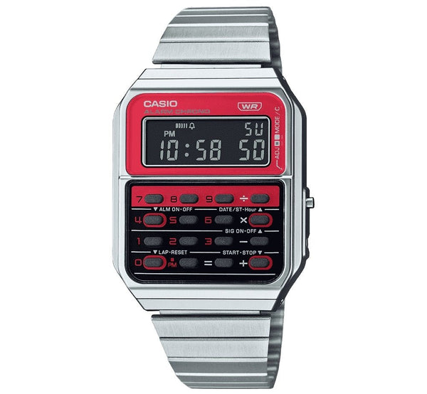 CASIO & VINTAGECasio Vintage CA - 500WE - 4BEF Unisex Watch - Calculator, Red Dial, Stainless Steel BraceletWATCHESEcecile