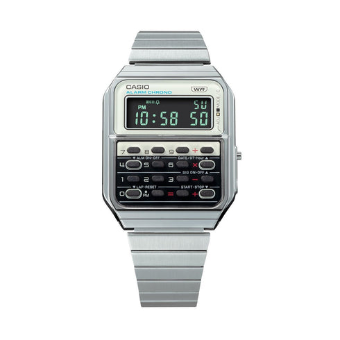 CASIO & VINTAGECasio Vintage CA - 500WE - 7BEF Unisex Watch - Calculator, White Dial, Stainless Steel BraceletWATCHESEcecile