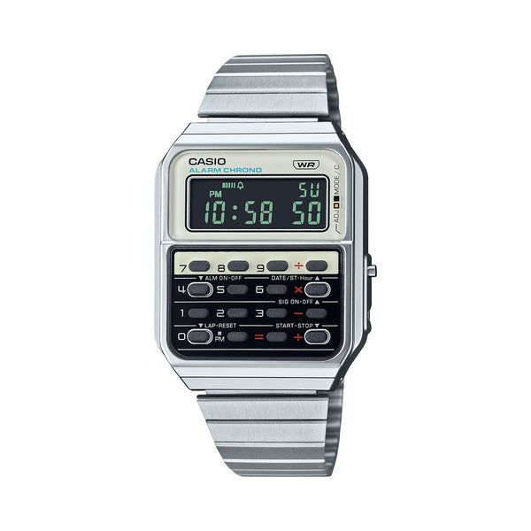 CASIO & VINTAGECasio Vintage CA - 500WE - 7BEF Unisex Watch - Calculator, White Dial, Stainless Steel BraceletWATCHESEcecile