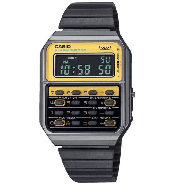 CASIO & VINTAGECasio Vintage CA - 500WEGG - 9BEF Unisex Watch - Calculator, Black Dial, Stainless Steel BraceletWATCHESEcecile