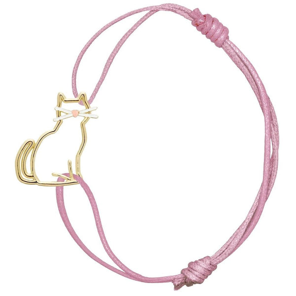 ALIITAAliita CBPU420000YG09K MIAU Cord Bracelet – 9kt Yellow Gold Cat Charm, Pink CordBIJOUXEcecile
