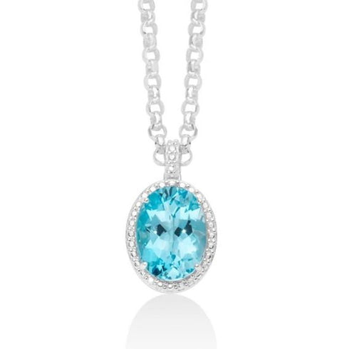 MILUNAMiluna CLD4356 Necklace - 925 Silver with Oval Blue Topaz PendantJEWELRYEcecile