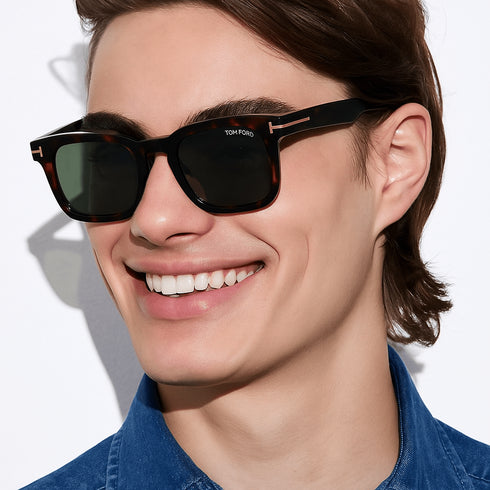 TOM FORDTom Ford DAX FT0751 - S 52N Men's Square Sunglasses – 48 mm Dark Havana Acetate Frame, Green Lenses, UV400EYEWEAREcecile