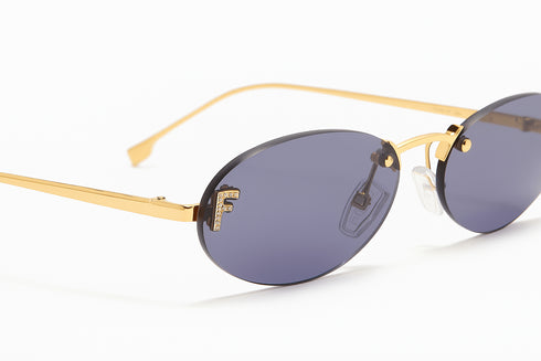 FENDIFendi FE4075US “First Crystal” Oval Sunglasses – 54 mm Gold Metal Frame, Solid Blue Lenses, UV400EYEWEAREcecile