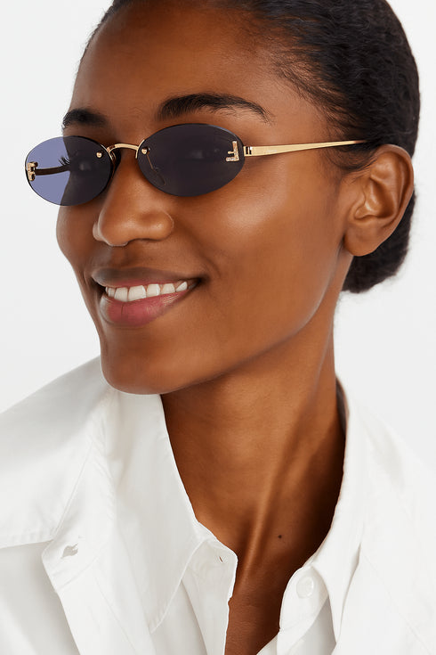 FENDIFendi FE4075US “First Crystal” Oval Sunglasses – 54 mm Gold Metal Frame, Solid Blue Lenses, UV400EYEWEAREcecile