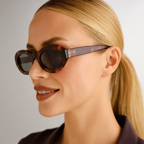 SAINT LAURENTSaint Laurent SLM136 Oval Sunglasses – 52 mm Acetate Frame, Green or Black Lenses, YSL Logo HingesEYEWEAREcecile
