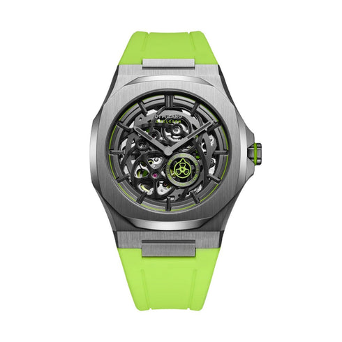 D1 MILANOD1 Milano Skeleton Rubber Slice Lime D1 - SKRJ15 Men's Watch - Gunmetal Stainless Steel, Lime Rubber Strap, 41.5mmWATCHESEcecile