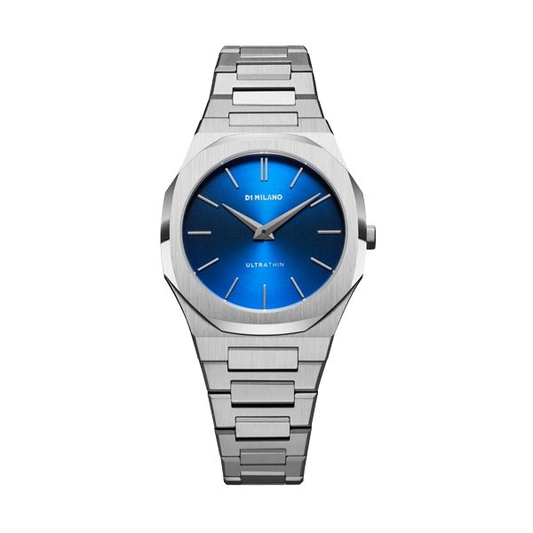 D1 MILANOD1 Milano Ultra Thin Mini Geo D1 - UTBL21 Women's Watch - Silver Stainless Steel, Blue Sunray Dial, 34mmWATCHESEcecile
