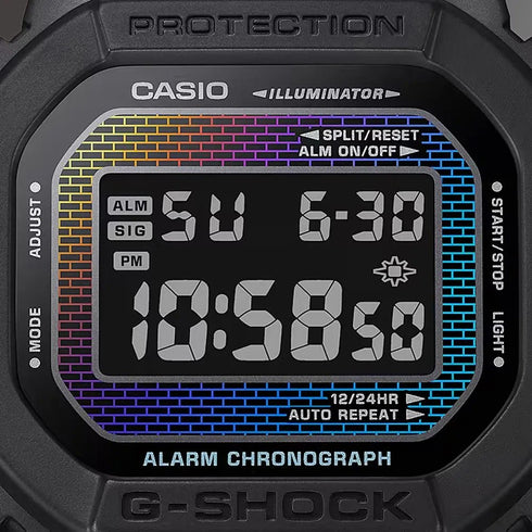 CASIO G - SHOCKCasio G - SHOCK DW - 5600RW - 1ER Men's Digital Watch - Black Resin Strap with Rainbow Brick Wall DesignWATCHESEcecile