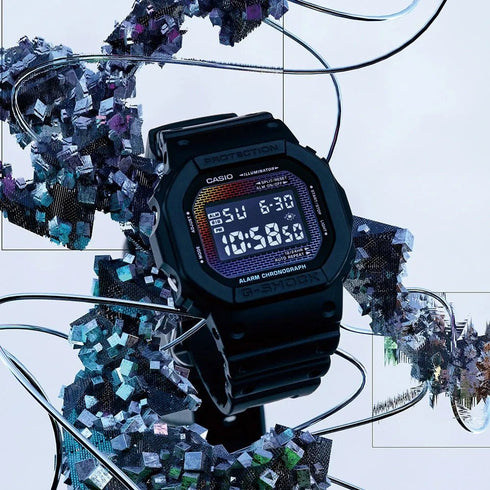 CASIO G - SHOCKCasio G - SHOCK DW - 5600RW - 1ER Men's Digital Watch - Black Resin Strap with Rainbow Brick Wall DesignWATCHESEcecile