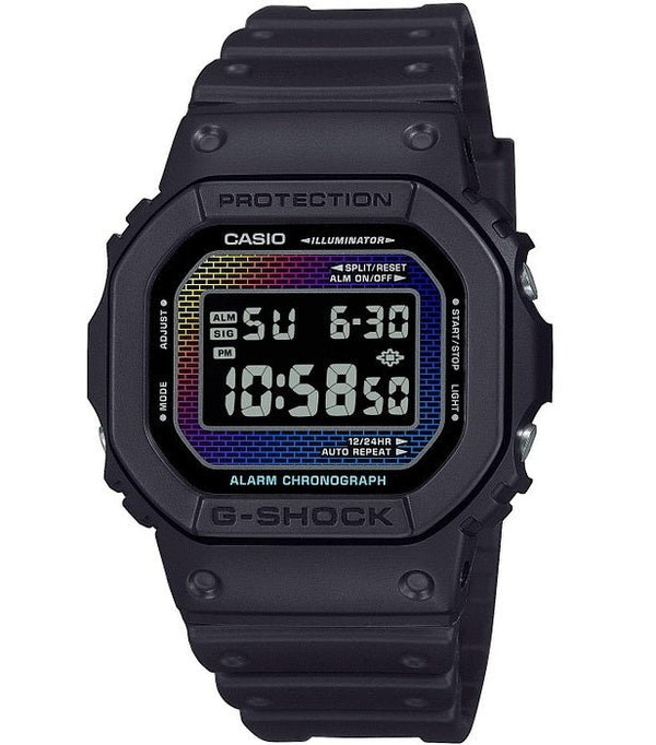 CASIO G - SHOCKCasio G - SHOCK DW - 5600RW - 1ER Men's Digital Watch - Black Resin Strap with Rainbow Brick Wall DesignWATCHESEcecile