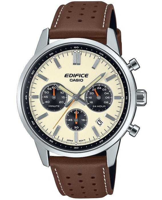 CASIO EDIFICECasio Edifice EFR - 575L - 7AEF Men's Chronograph Watch - Beige Dial, Brown Leather StrapWATCHESEcecile