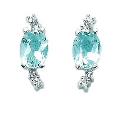 MILUNAMiluna ERD1678 Women's Earrings – 18K White Gold, 2 Oval Aquamarines (7x5mm, 1.2 ct), 8 Brilliant - Cut Diamonds (0.68 ct Total),JEWELRYEcecile