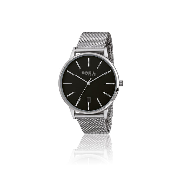 BREILBreil Avery EW0458 Men's Ultra - Thin Quartz Watch - 41mm Matte Black Dial, Stainless Steel Mesh BraceleWATCHESEcecile