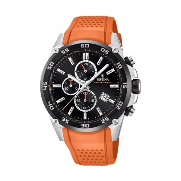 FESTINAFestina F20330/4 Men's Chronograph Watch – Black Dial, Orange Strap, 47mm, 100m WRWATCHESEcecile