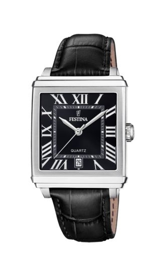FESTINAFestina Classic F20681/3 Men's Rectangular Watch - Stainless Steel Case, Black Dial, Black Leather StrapWATCHESEcecile