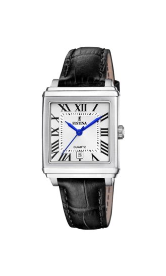FESTINAFestina F20682/3 Women's Square Watch – Silver Dial, Black Leather Strap, DateWATCHESEcecile
