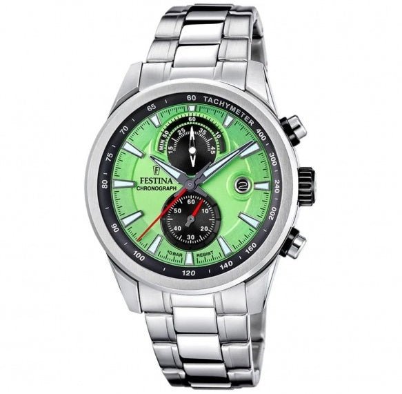 FESTINAFestina F20694/3 Timeless Chronograph – Green Dial, Stainless Steel, 44mmWATCHESEcecile