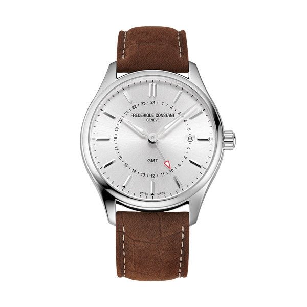 FREDERIQUE CONSTANTFrederique Constant Classics Quartz GMT FC - 252SS5B6 – Silver Dial, Brown Leather StrapWATCHESEcecile