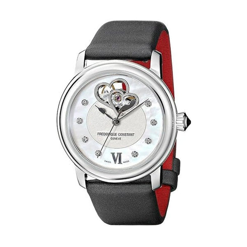 FREDERIQUE CONSTANTFrederique Constant World Heart Federation Automatic FC - 310WHF2P6 – White Mother - of - Pearl Dial, Diamond Markers, Grey Satin StrapWATCHESEcecile