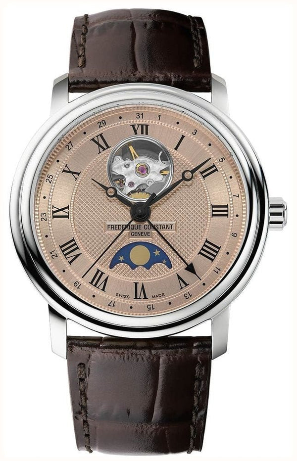 FREDERIQUE CONSTANTFrederique Constant Classics Heart Beat Moonphase Date FC - 335MCSALB4P26 Men's Watch - Salmon Dial, Stainless Steel Case, Brown Leather StrapWATCHESEcecile