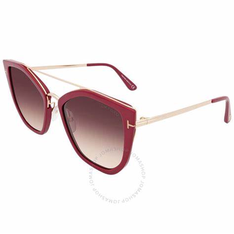 Lunettes de soleil Tom Ford FT0648 75G pour femme - monture fuchsia brillant, verres miroirs marrons