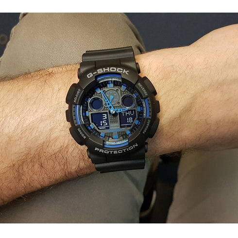 CASIO G - SHOCKCasio G - SHOCK GA - 100 - 1A2ER Men's Analog - Digital Watch – Black Resin Band, Blue Accents, 200M Water ResistanceWATCHESEcecile