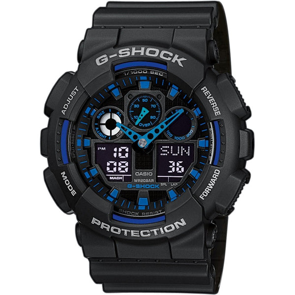 CASIO G - SHOCKCasio G - SHOCK GA - 100 - 1A2ER Men's Analog - Digital Watch – Black Resin Band, Blue Accents, 200M Water ResistanceWATCHESEcecile